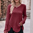 thumbnail image 2 of Timegard Tops for Women Ribbed Long Sleeve Scoop Neck Button Pullover Fall Casual Loose Tops Sweater, 2 of 5