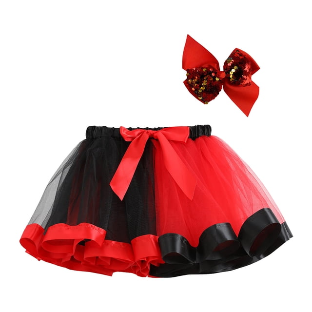 MIASHUI Jupes Tutu de Ballet pour Filles Jupe de Robe de Princesse d'Anniversaire pour Enfants Ensemble de Barrette, Rouge, 5-8 Ans