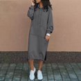 thumbnail image 2 of Women's Casual Loose Solid Color Drawstring Hoodie Fall Warm Fleece Sweatshirt Maxi Dress With Pocket, 2 of 5