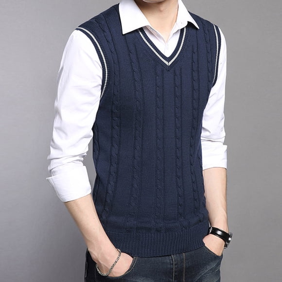 Dvkptbk Gilet Chandail pour Hommes Homme Décontracté Tricoté Coton Col en V Gilet Chandail Sans Manches Hauts Chandail Blouse Vêtements d'Automne en Liquidation