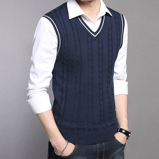 EGNMCR Chandail pour Homme Homme Décontracté Tricoté Coton Col en V Gilet Chandail Sans Manches Hauts Blouse