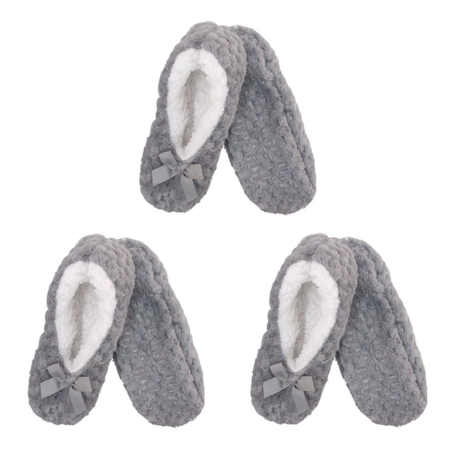 CHOK Adult Super Soft Warm Cozy Fuzzy Soft Touch Slippers Non-Slip Lined Socks Assortment B Medium 3 Pairs