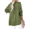 thumbnail image 3 of Womens Casual Button V Neck Long Sleeve Shirts Oversized Solid Blouses Tops Green M, 3 of 7