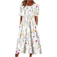 thumbnail image 2 of YUNAFT Robes pour Femmes Liquidation Robes d'Été Décontractées pour Femmes Col Rond Manches Courtes Fermeture Éclair Pliantes à Imprimé Floral Soldes, 2 of 8