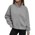 thumbnail image 3 of CHCNHAC Vestes à Capuche Zippées pour Femmes Décontractées Douces Confortables en Polaire Poches Doubles Grande Taille Col Rond Chandail en Molleton Mode Hiver Gris m, 3 of 6