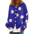 thumbnail image 2 of Pxiakgy Cardigan Décontracté pour Femmes à Manches Longues, Col Rond, à Boutons, Imprimé Petite Marguerite, Chandail Tricoté, Cardigan Bleu2 + S, 2 of 4