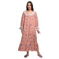 thumbnail image 1 of Moomaya Robe de Nuit Maxi pour Femmes en Coton à Col en V Imprimé avec Bordure Volantée, 1 of 5