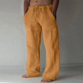 thumbnail image 1 of CHUANK Linen Clothing For Men Contemporary Comfortable Quality Soft Linen Solid Color Trousers With Pocket Drawstring Casual Pants, 1 of 6