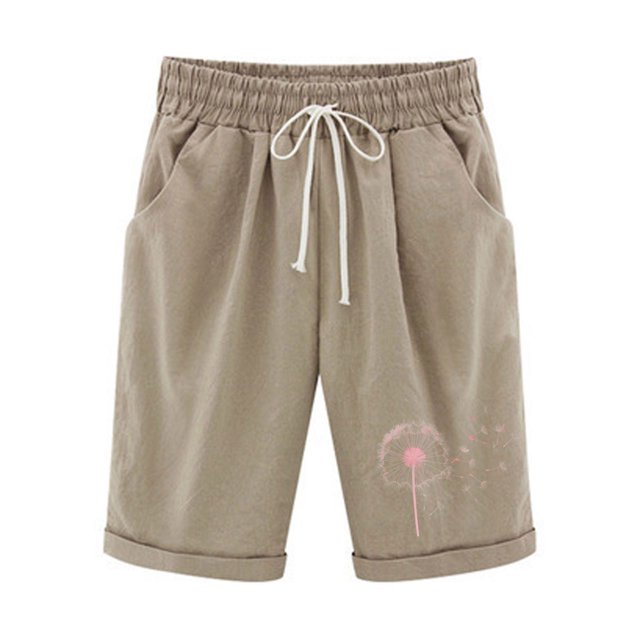 Plebaso Womens Casual Shorts Knee Length Rull up Printed Shorts Straight Summer Short Pants with Pockets