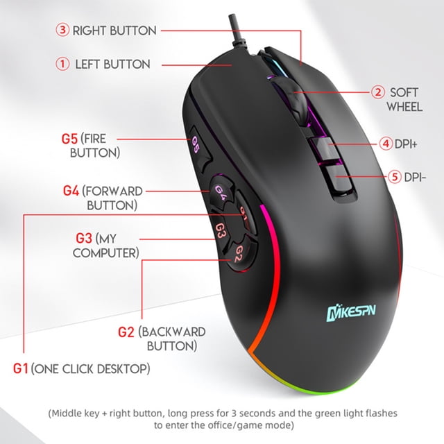 Souris de Jeu Filaire 10 Boutons Réglable RGB; Accessoire Informatique de Jeu 10 Boutons avec Lumière Colorée