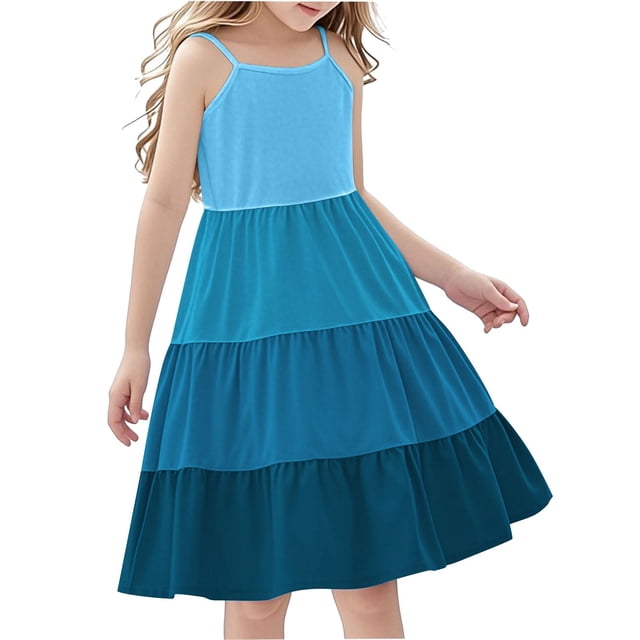 Tranfacy Robe d'Été pour Jeunes Filles, Robe Bohème pour Filles, Robe Mode pour Filles à Col Rond Sans Manches à Empiècements, Robe d'Été Décontractée Ludique et Confortable