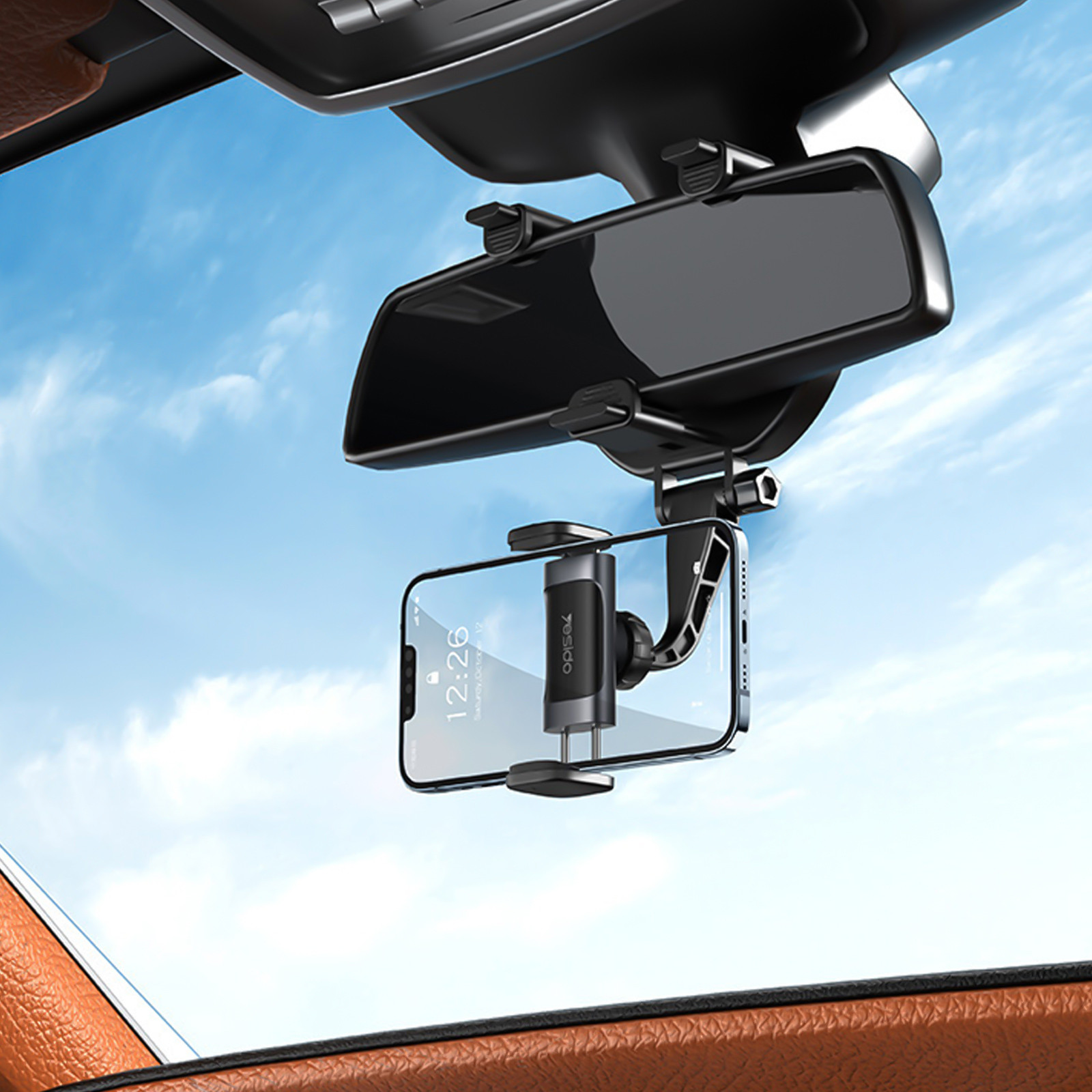 EGNMCR Rearview Mirror Phone Holder For Car Phone Mount For Car 360掳 Rotating Rear View Mirror Phone Mount Car Phone Holder For All Smartphones, Gift