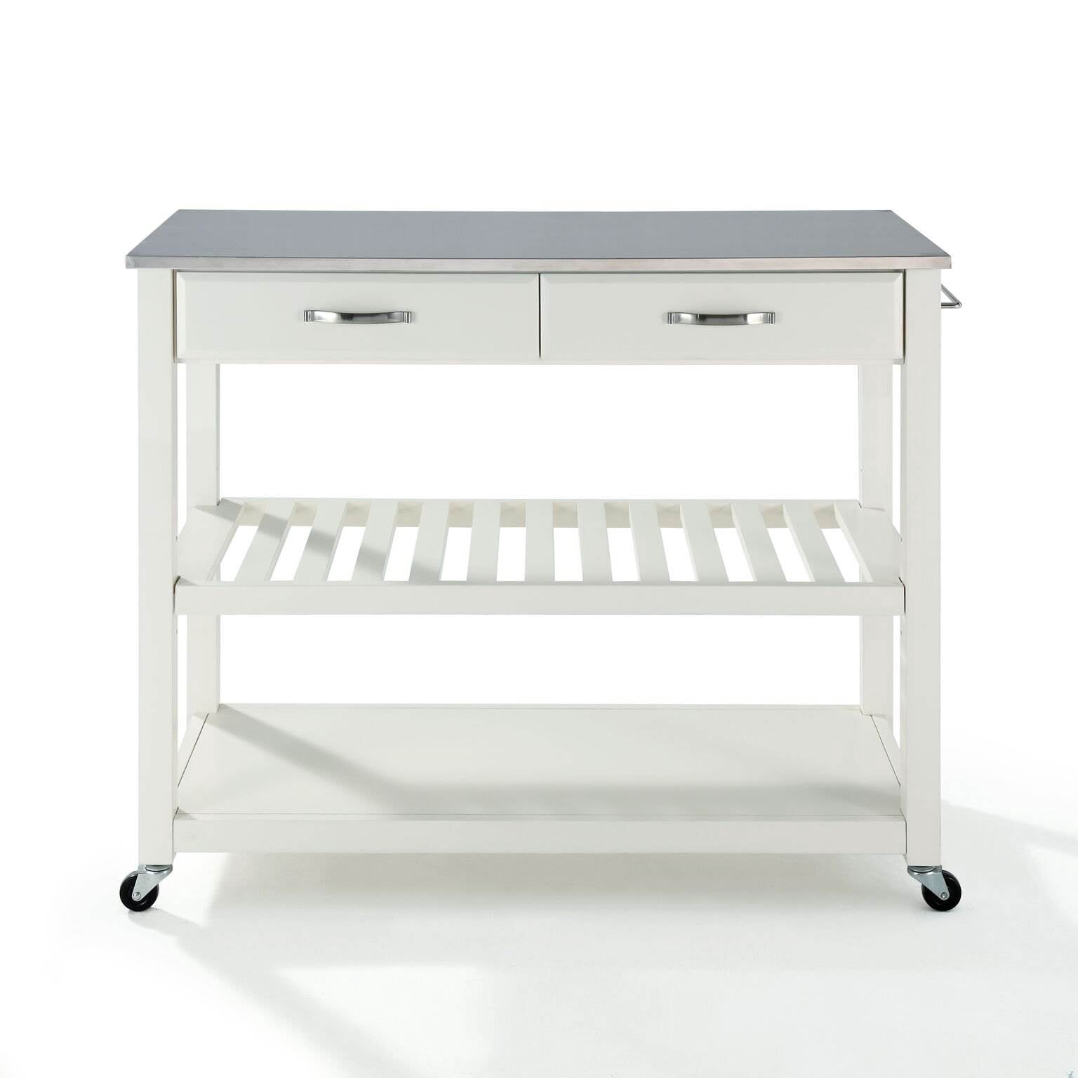 Crosley Stainless Steel Top Rolling Home Kitchen Bar Cart with Drawers, White