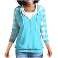 thumbnail image 1 of Chbgutlmr Sweatshirt for Women Raglan Long Sleeve Casual Plaid Jackets Drawstring Zip up Hoodies Pockets, 1 of 8