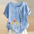 thumbnail image 2 of Pisexur Hauts d'Été pour Femmes, Hauts pour Femmes, Hauts de Sortie pour Femmes, Hauts pour Dames, T-Shirt à Manches Courtes Col Rond Imprimé Mode Décontractée Bleu Ciel,S, 2 of 5