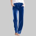 thumbnail image 2 of Plebaso Womens Velvet Pants Elastic Waist Drawstring Lounge Pants Straight Leg Trousers with Pockets, 2 of 5