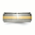 thumbnail image 3 of Titanium 14k Gold Inlay 8mm Ridged Edge Ring Man Wedding Precious Metal   For Dad Mens  For Him, 3 of 10