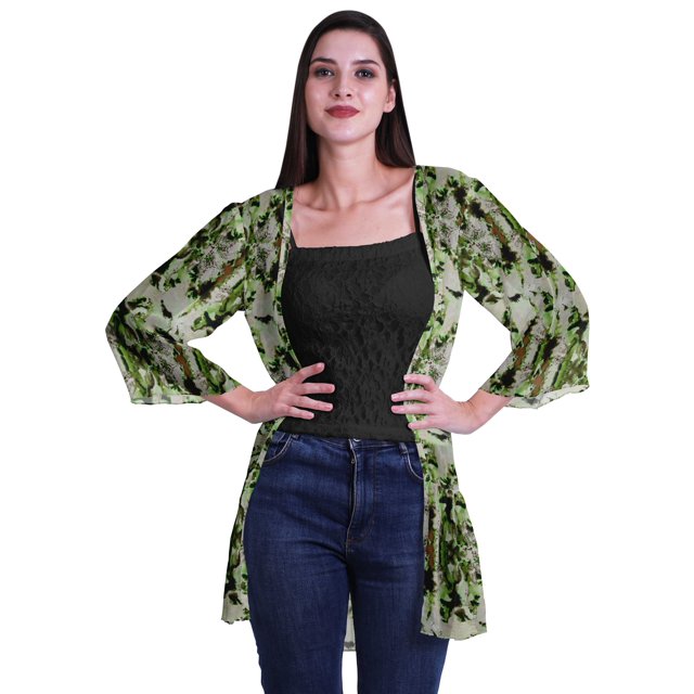 Moomaya Viscose Georgette Printed Short Shrug Long Sleeves Cardigans For Women