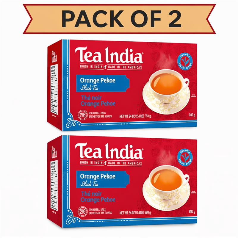 Tea India Orange Pekoe Black Tea, Assam Blend, 216 Bags (Pack of 2, Total 432 Tea Bags)