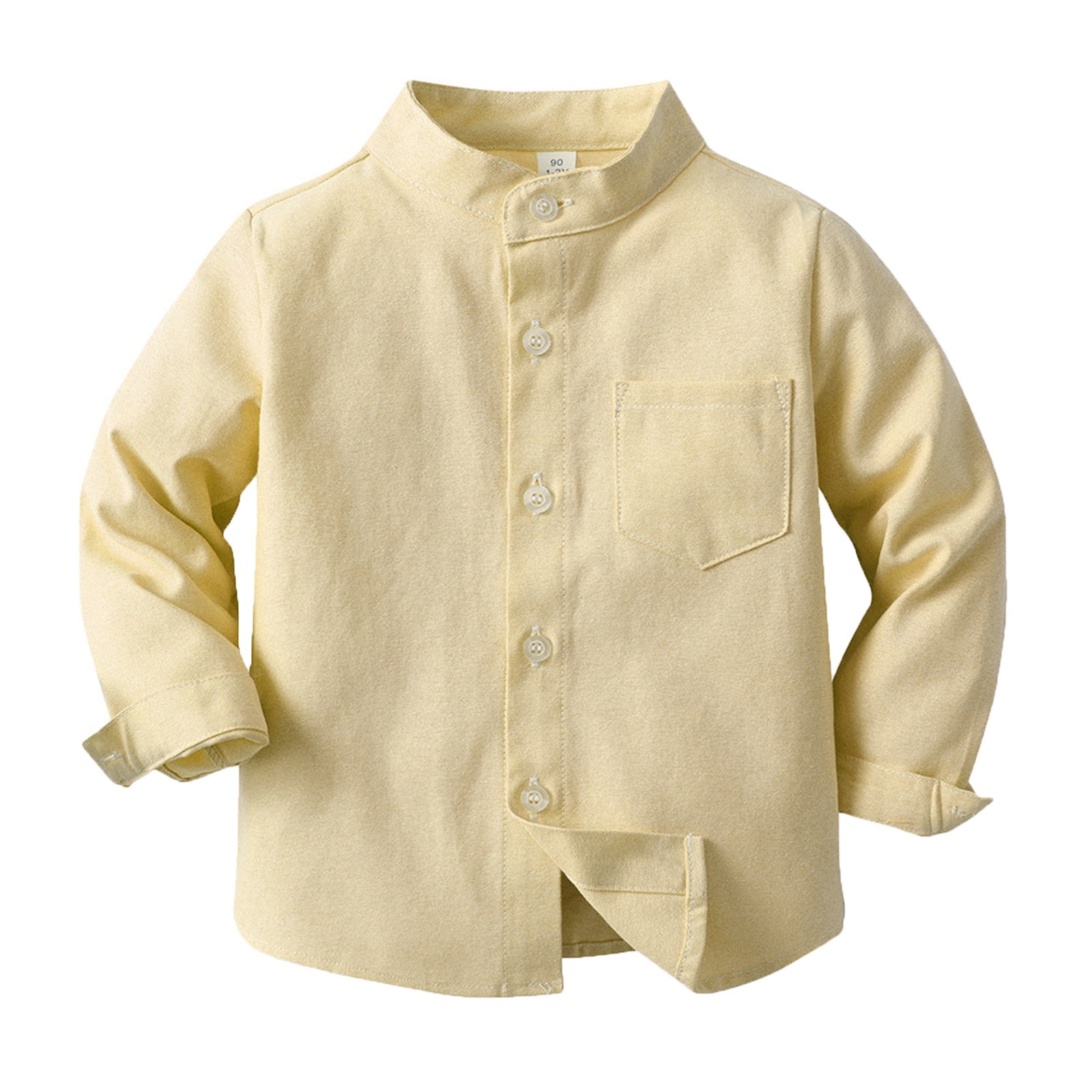 2025 Spring Boy's Shirt SolidUndershirts Color Standing Long Sleeve BoyTop Breasted Cardigan Children's
