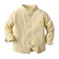 thumbnail image 1 of 2025 Spring Boy's Shirt Solid Small Place Color Standing Long Sleeve Boy Top Breasted Cardigan Children's, 1 of 8