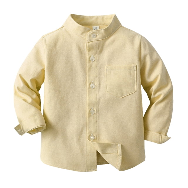 2025 Spring Boy's Shirt Solid Small Place Color Standing Long Sleeve Boy Top Breasted Cardigan Children's