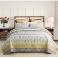 thumbnail image 1 of JML Quilt Set 3 Piece, Embossed Bedspread Bedding Set with 2 Shams, Queen, Grey & Yellow Floral, 1 of 6