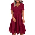 thumbnail image 2 of Gspmoly Robes d'Été, Robe à Manches Courtes en Dentelle Unie Décontractée à Col en V pour Femmes Printemps/été, Robes de Mariage pour Femmes en Liquidation, 2 of 7