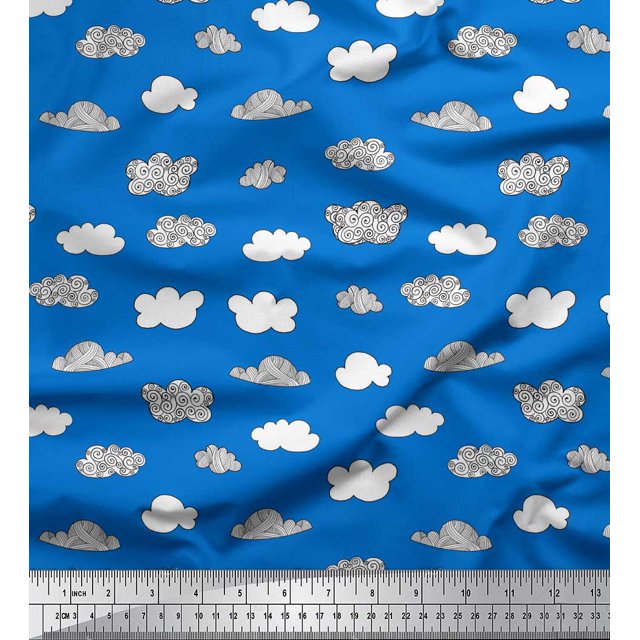 Soimoi Blue Cotton Duck Fabric Cloud Nature Fabric Prints By Yard 56 Inch Wide
