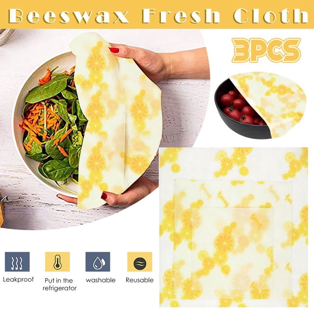 3PCS Beeswax Fresh Cloth Organic Cotton Reusable Food Wraps Packaging Cloth
