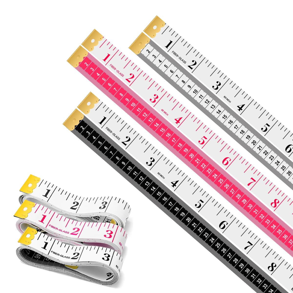 PinesC Measuring Tape 150cm - Dual Scale Body Measuring Tape Ruler for Weight Loss, Tailoring, Flexible Tape Measure with Inches, Centimeters, 3-Pack Multicolor Set, All-Purpose Fabr