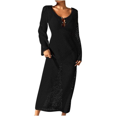 Kaemgyyd Robes de Plage pour Femmes à Manches Longues, Maillot de Bain au Crochet, Respirant, Ajouré, Cache-Maillot, Couvre-Maillot Stylé, Robe Maxi