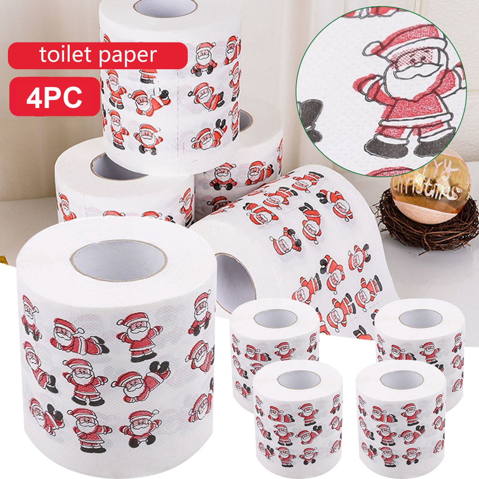 Suncoda Roll Paper, Christmas Pattern Color Toilet Paper Santa Christmas Tree Printed Tissue