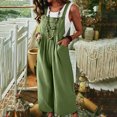 thumbnail image 2 of Birdeem Womens Linen Cotton Solid Color Sleeveless Pocket Casual Wide Leg Side Button Jumpsuit, 2 of 9