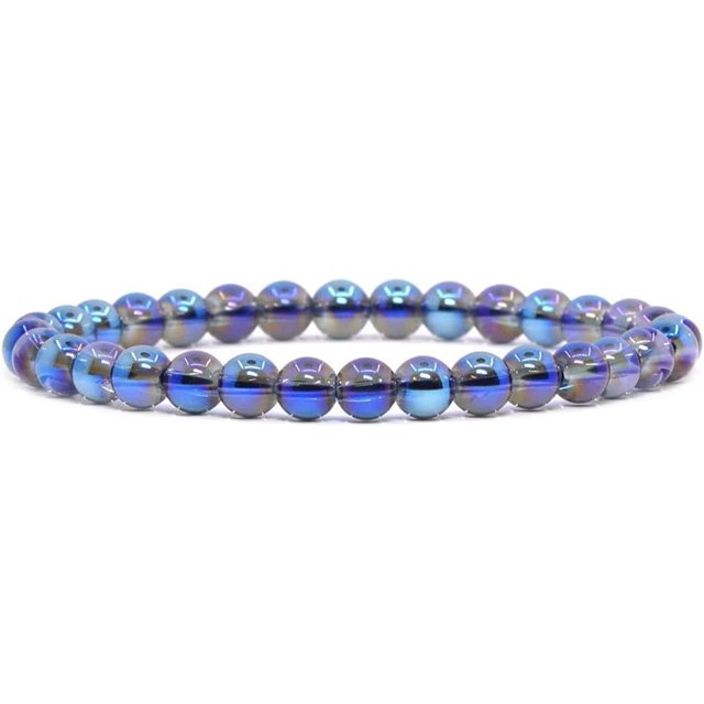 Bracelet Extensible Unisexe en Perles Rondes de 6 mm en Quartz Titane Naturel Clair 6,5 Pouces
