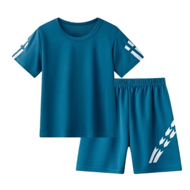 Ediodpoh Ensemble Décontracté pour Garçons Enfants Tout-Petits Bébé Unisexe Printemps Été T-Shirt de Sport à Manches Courtes Shorts Tenues Vêtements Tenue pour Enfants Bleu Foncé 4-5 Ans