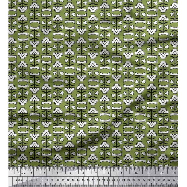 Soimoi Rayon Crepe Fabric Leaves & Floral Block Printed Fabric 1 Yard 46 Inch Wide