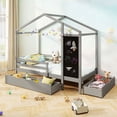 thumbnail image 2 of Costway Lit Cabane Simple avec 2 Tiroirs de Rangement Lit Plateforme en Bois Massif avec Tableau Noir Gris, 2 of 10