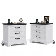 Modern Farmhouse Wood Nightstand Set of 2 with Charging Station & 3 Large Drawers, 24 Inch Wide Rustic Bedside Table & End Table with Storage Bedside Cabinet for Bedroom Small Space