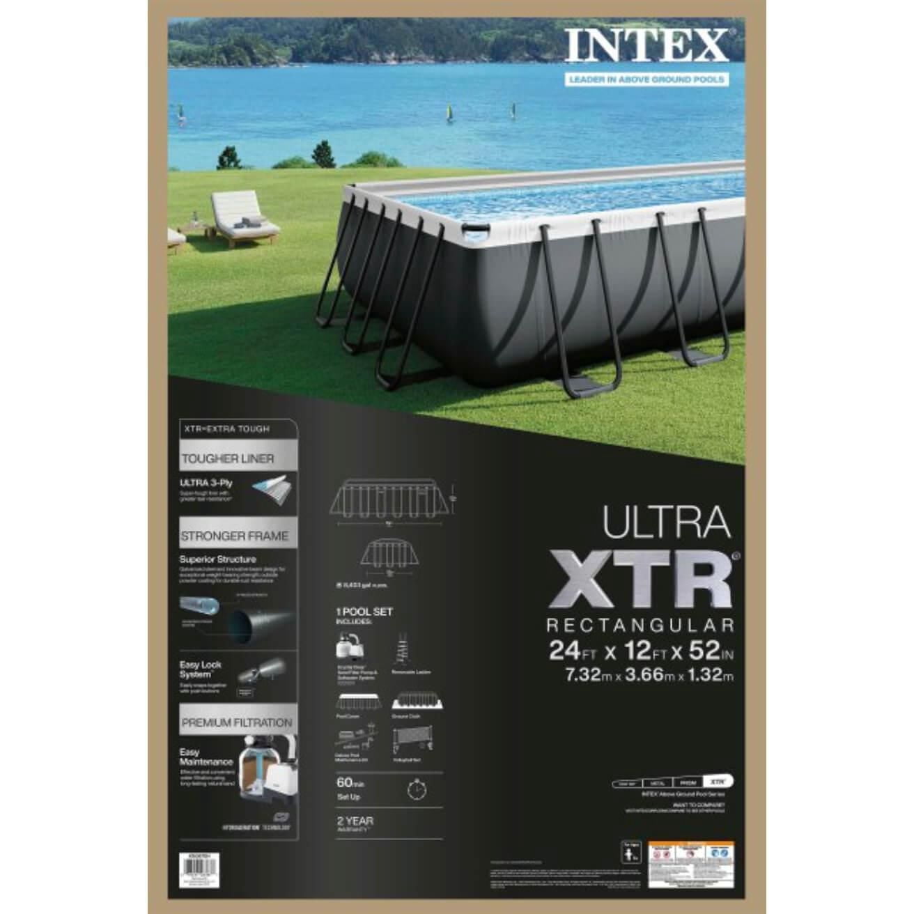 Ensemble de piscine rectangulaire Intex 24 pieds x 12 pieds x 52 pouces Ultra Xtr, âge: 6 ans et plus