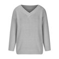 thumbnail image 4 of Qertyioot Chandails à Col en V pour Femmes Mode Automne et Hiver Décontracté Col Rond Manches Couleur Unie Hauts Blouse, 4 of 6