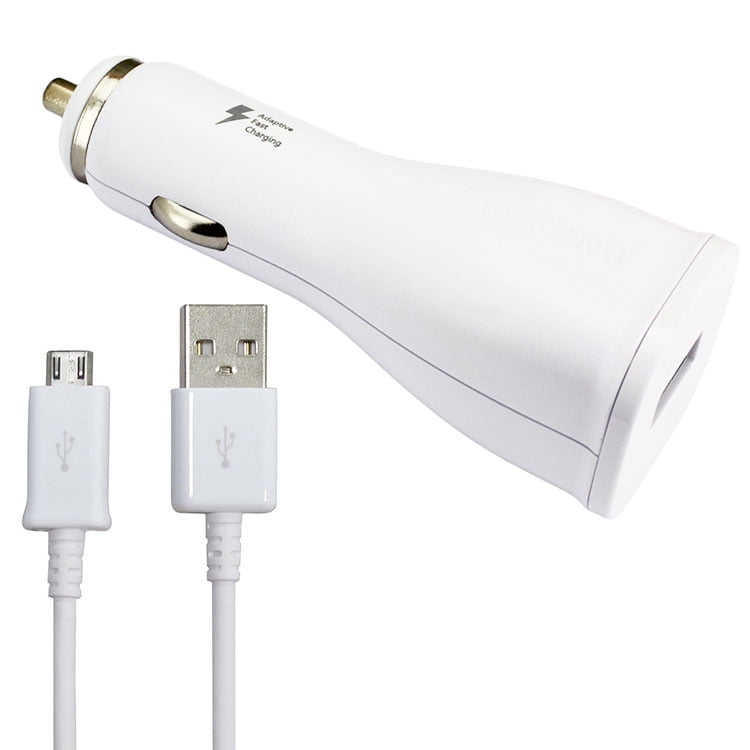 Samsung QC 2.0 15W Adaptive Fast Car Charger Set & Mirco USB Cable for Galaxy S4 S6 S7 Edge Plus / Note 4 5 Edge, White
