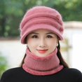 thumbnail image 4 of 2Pcs/Set Short Brim Solid Color Ear Protection Hat Scarf Set Autumn Winter Women Knitted Plush Lining Cap Neckerchief Set, 4 of 10