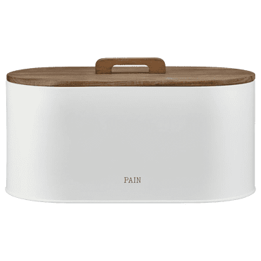 Bouclair White Bread Box with Wooden Lid