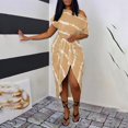 thumbnail image 1 of Ladies Sexy Slant Collar Off Shoulder Waist Striped Irregular Slit Dress, 1 of 5