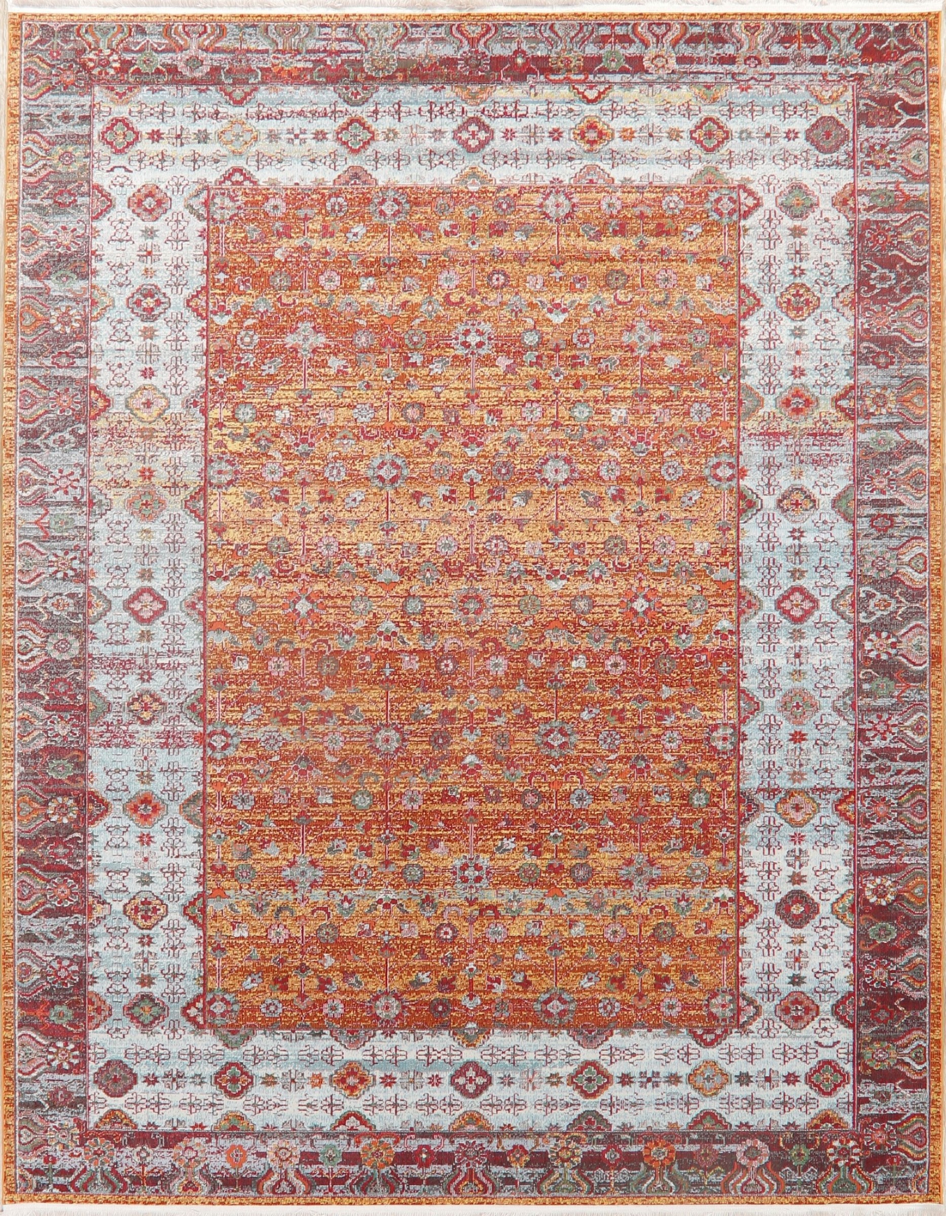 Tapis Oriental Turc Orange à Motifs Géométriques Usés Partout