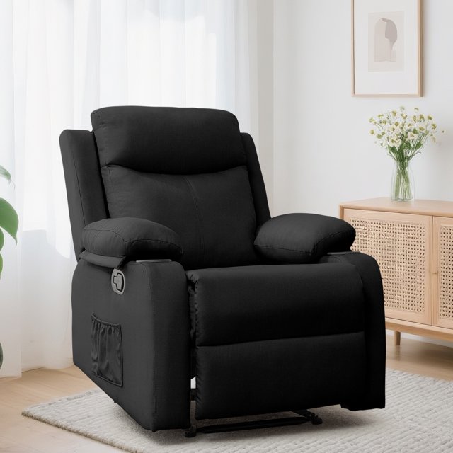 Lnsenfin Manual Small Recliner Chair for Small Spaces Linen Living Room,Black