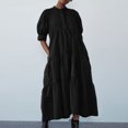 thumbnail image 2 of AherBiu Plus Size Maxi Dresses for Women Button up High Neck 1/2 Sleeve Ruched Ruffle Flowy Long Summer Dress, 2 of 6