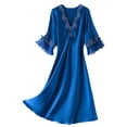 thumbnail image 2 of Sakmal Robe de Maison en Soie pour Femmes, Pyjama en Satin Bleu à Manches Courtes, Chemises de Nuit pour Femmes, 2 of 5