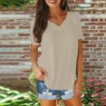 thumbnail image 1 of AherBiu Plus Size T Shirts for Women V Neck Loose Short Sleeve Tops Blouses Solid Color Basic Tees, 1 of 6